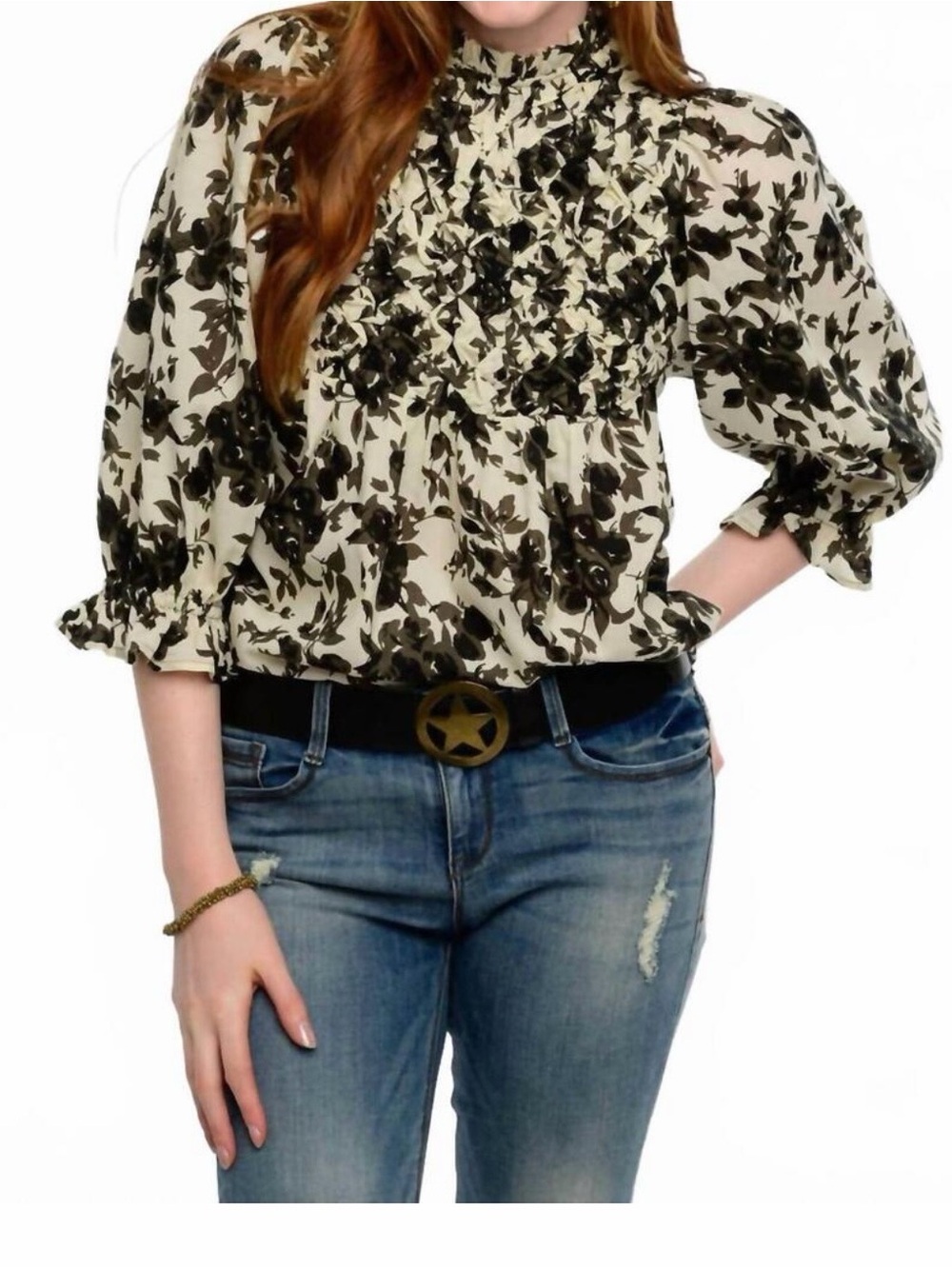 IVY JANE Midnight Roses Top in Ivory Size XL Floral Cotton